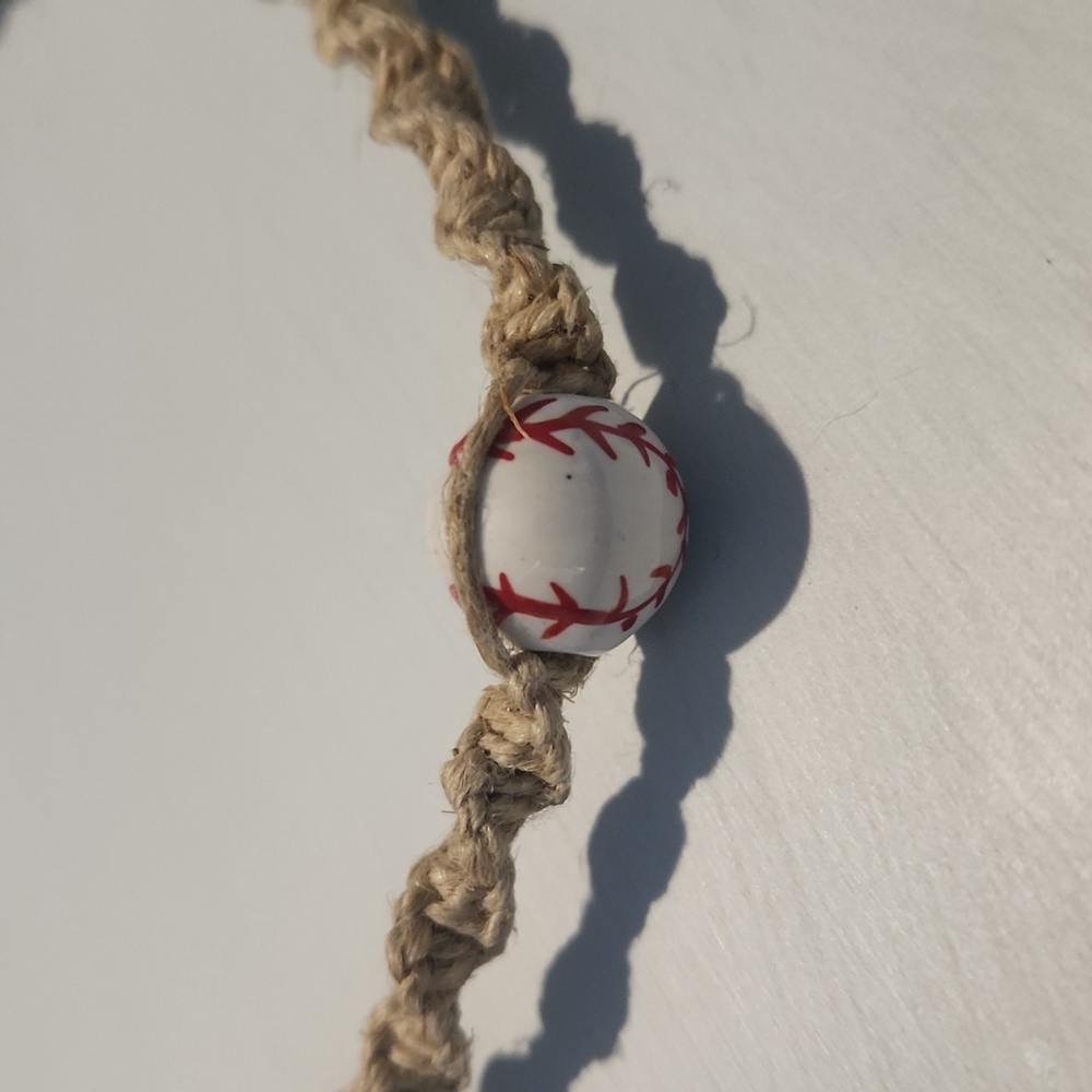 Handmade baseball hemp necklace youth size 15"
